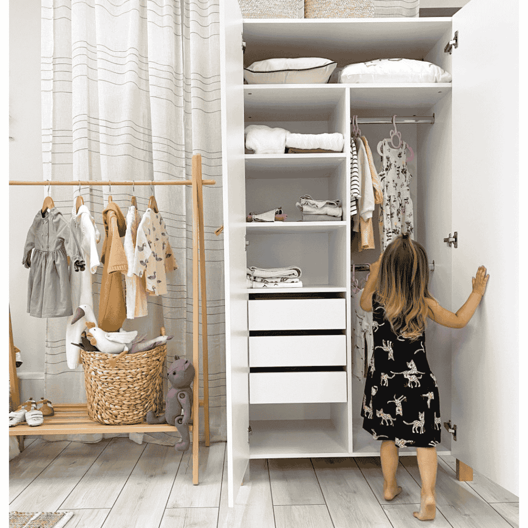Dětska šatní skřín Zukko 960 Gekko Kids, Bílá / Přírodní Buk
